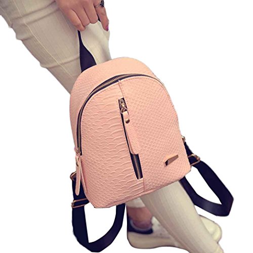 Goodsatar Mochilas Mujer Cuero de la PU  Mochilas Bolsa de Viaje (Rosado, Talla única)