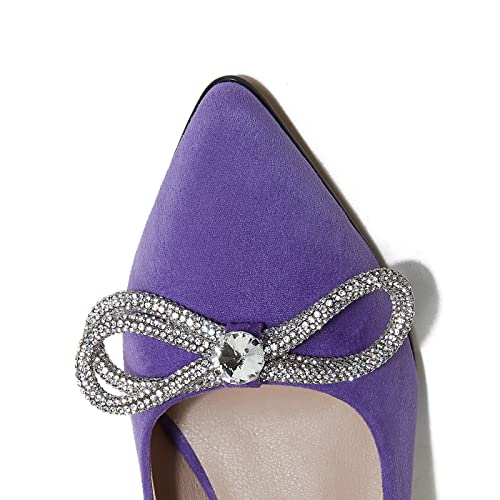 Arqa Bows Heels for Women,Rhinestone Bowknot Pointed Pumps Wedding Stilettos Party High Heels2