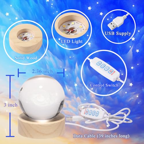 Lámpara bola de cristal 3D LED base madera 6 cm miniatura 6