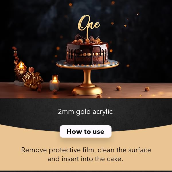 Image of Gold Acrylic ONE Cake Topper - First Birthday Cake Decoration for Boys & Girls | Elegant Acrylic Topper for Baby's 1st Birthday, Anniversary & Special Celebrations.