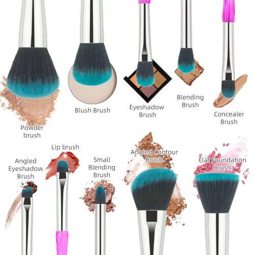 G-Texnik TGM00339001 Makeup Brushes, 10Pcs Professional Cosmetic Brush Set Special Shiny Foundation Face Powder Brush Eyeshadows Blending Blush Brushes Colorful Plastic Handle thumb #8