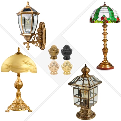 Image of PATIKIL 36 x 28mm Lamp Finials Caps Knob, 2 Set Solid Lamp Shade Top Decoration Screw Cap Nuts with Brass Reducing Adapter for Table Lamps Floor Lamps, Gold Bronze