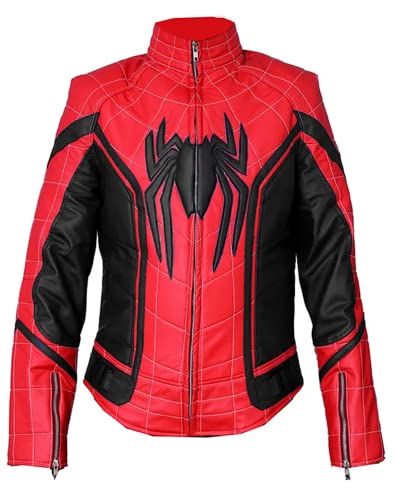 Spider Classic Men Web Red and Black Faux Leather Jacket