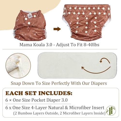 Image of Mama Koala 6 Pack Reusable Cloth Diapers 3.0 for Babies Newborn, One-Size Adjustable Baby Diaper, Durable Stitching, Back Opening for Inserts, Breathable Awj Lining, Leak Prevention-Underwater Explo..