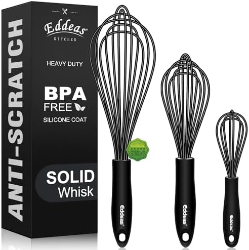 Silicone Whisk Non Scratch Heat Resistant Whisks for Baking, Mixing Whisk Balloon Egg wisk tools Perfect for Blending, Whisking, Beating,(3pcs Black)