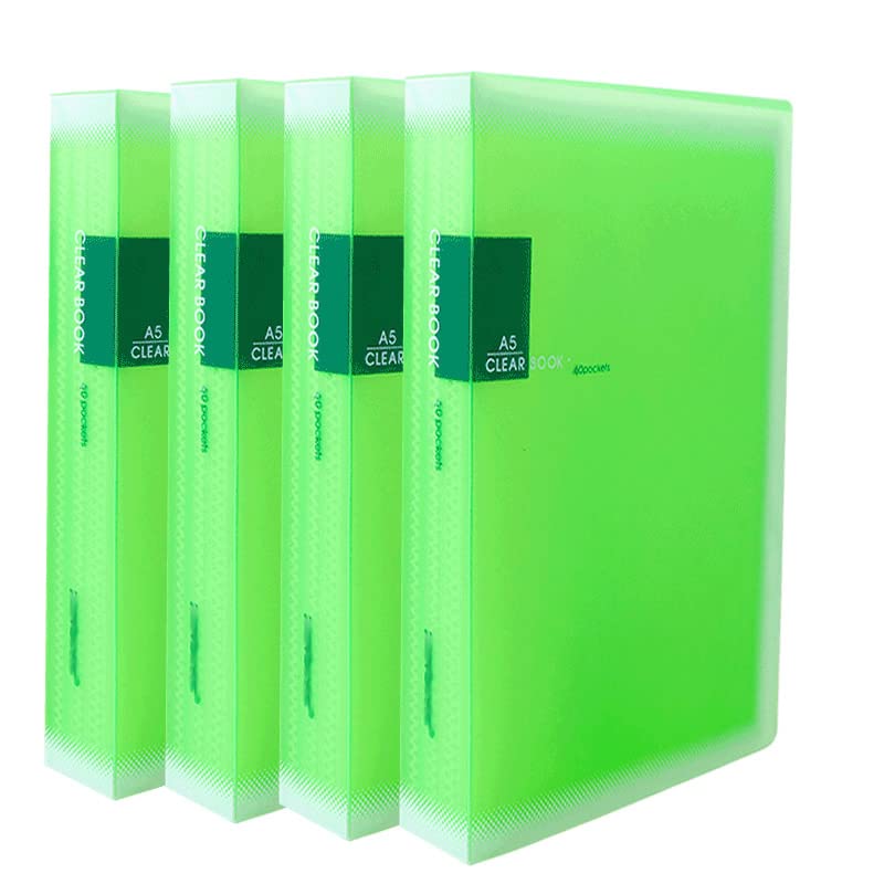TUKA-i-AKUT [4x] PP Portalistino A5, un totale 160 Tasche Trasparenti, traslucida copertina. Presentazione e archiviazione di documenti, per ufficio casa scuola. Set di 4 in Verde Colore, TKD8032-4x