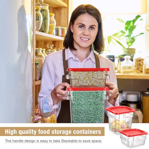 Image of Suclain 2 Pcs Square Food Storage Container Polycarbonate Clear Food Container with Lid Commercial Rice Storage with Graduations for Commercial Kitchen(2 Qt,4 Qt,Red)