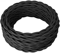 Cable trenzado vintage negro 3m, 2 x 0,75 mm² con cable textil para luces de techo, iluminación – Estilo clásico DIY DIY