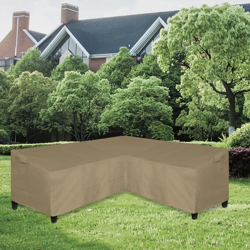 Image of Easy-Going 600D Patio V-Shaped Sectional Sofa Cover, Heavy Duty Outdoor Sectional Cover, Waterproof Furniture Cover with Air Vent 85 inch L (on Each Side) x 33.5 inch D x 31 inch H, Camel