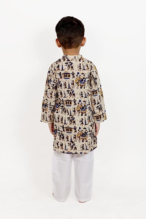 Image of Baby Boys Ethnic Wear | Handloom Cotton Kurta Pajama Set for Festivals | Comfortable & Stylish Traditional Kids Kurta Pyjama Set