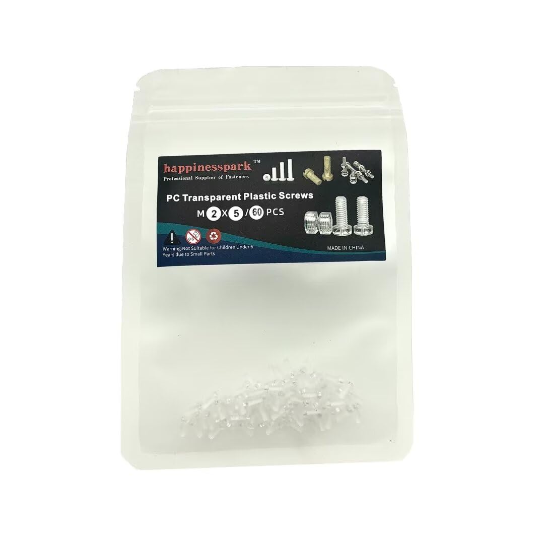 happinesspark PC (Polycarbonate) Acrylic Plastic Transparent Metric Phillips Pan Head Screws M2x5 60PCS