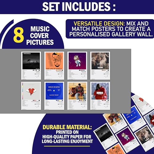 Image of WONDER HUB Wall Posters 8x12 inch (A4 Size) Included Self Adhesive on Back Wall Decor Posters Wall Art For Bedroom, Living room, Office, Dining Room (Kanye West)