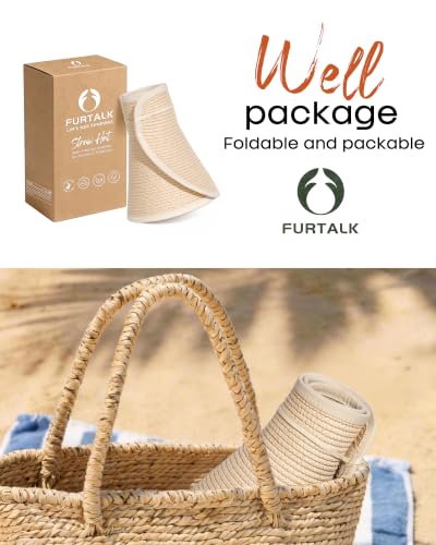 Image of FURTALK Womens Sun Hat with Ponytail Hole Wide Brim Beach Straw Visor | Foldable & Packable for Beach Vacations, Adjustable Fit for Messy Buns, Detachable Windproof Strap, Sweat-Wicking Inner Band