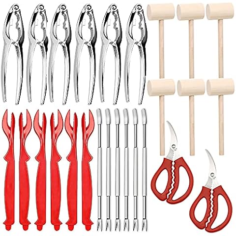 26 PCS Seafood Tools Include Crab Crackers, Seafood Scissors, Lobster Sheller, Crab Hammer,and Shellfish Forks,Nutcracker Set Cover