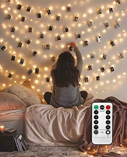 LiyuanQ 40 LED Photo Clip String Lights with Remote, 8 Modes Indoor Fairy String Lights for Hanging Photos Pictures Cards and Memos, Ideal Gift for Bedroom Decoration (USB Operated, Warm White)