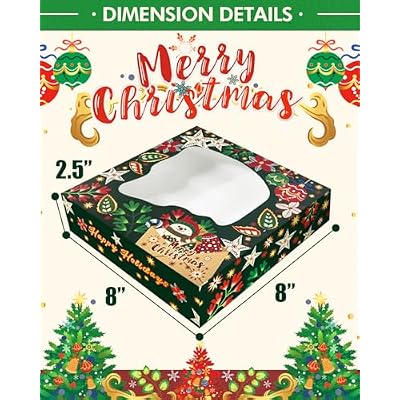 Bakepacker Christmas 30pcs Pie Boxes 8x8x2.5 inches Easy Assemble Macaroon Christmas Gingerbread Man Cookie Boxes Bakery Boxes with Window for Bakery (Auto-pop Up)