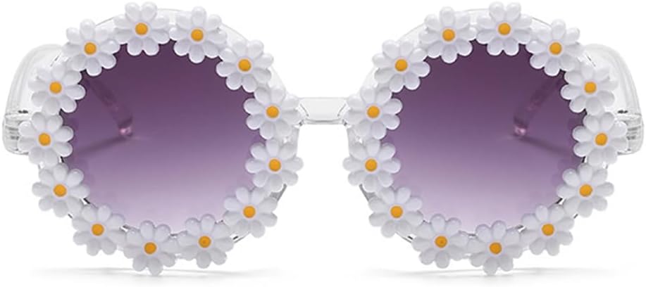 Women round Flower Sunglasses Flower Cute Glasses UV 400 Protection for Outdoor Beach - Image 2