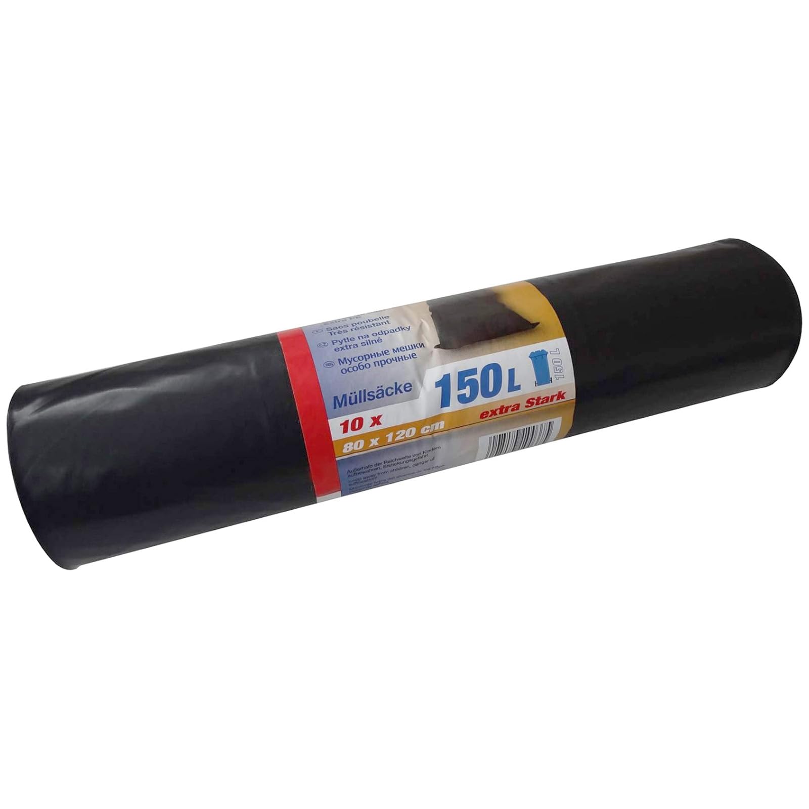 Sacco per rifiuti 150 L (77 my) - sacchi per rifiuti XXL antistrappo - 10 pezzi per rotolo - robusti sacchi per rifiuti grigio/nero per giardino, casa, cantiere e gastronomia come sacco per rifiuti.