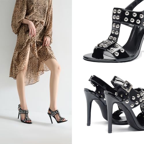 Womens Sparkly Beaded Open Toe Stiletto Sandals Ankle Strap Nightclub Party Wedding Shoes2