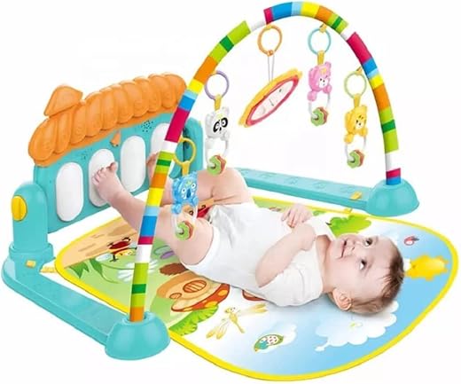 Wiggly ToysBaby Kick and Play Musical Keyboard Baby Gym Mat with Lights, Rattles, and Piano – Multi-Function Fitness Rack ...