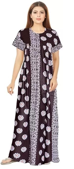 Image of Nighty for Women Cotton Printed Maxi Gown Ankle Length Nighty Night Dress Gown for Women Maxi - (Pack of 2)
