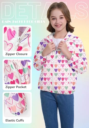 Image of Zando Lightweight Girls Rain Jacket - Hooded Windbreaker Water-Resistant Girls' Outerwear Jackets & Coats for Kids 4-10Y