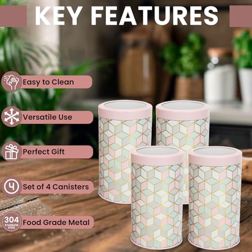 Image of Maroc Collection Airtight Kitchen Container Set| 1400ML- Set of 4| Food Grade Metal Storage Jars for Rice, Besan, Flour & Grains| Leakproof, Moist-Proof X-Large Canisters| Moroccan Pink Pastel