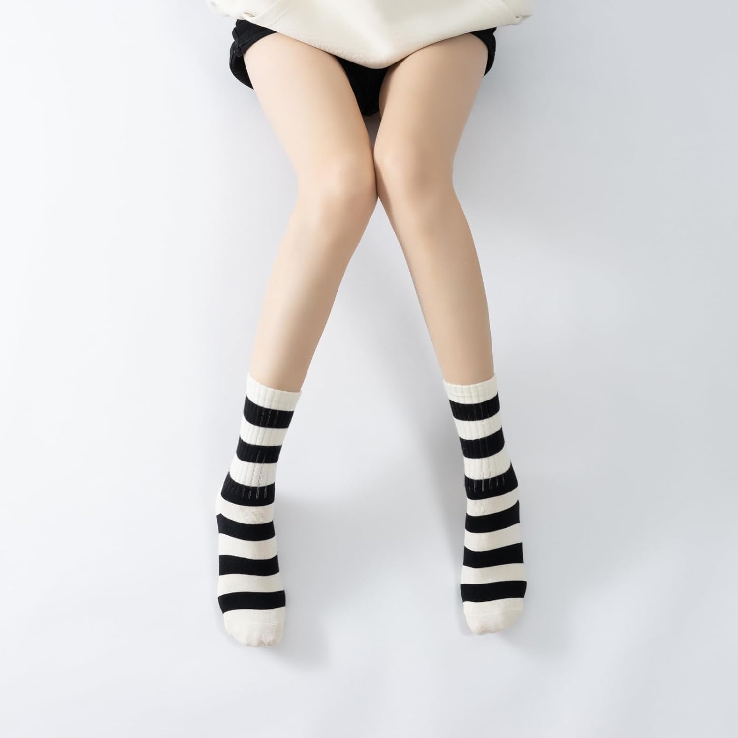 Yoga Pilates Socks with Grips for Women Non Slip Striped Cushioned Crew Socks for Barre Ballet Dance - Image 6