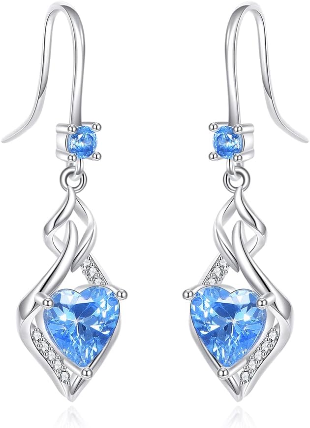 925 Sterling Silver Infinity Dangle Drop Earrings Heart Created Birthstone Gemstone Earring Christmas Birthday Jewelry Gifts for Women Wife Mom Nana