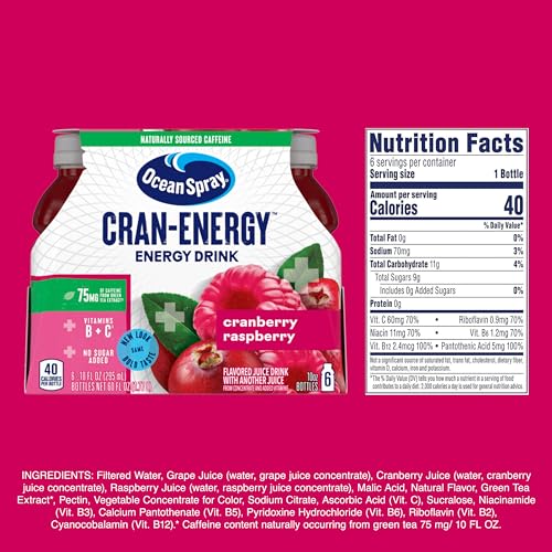 Image of Ocean Spray Cran-Energy Cranberry Raspberry Juice Drinks, 10 Fl Oz Bottles, 6 Count (Pack of 1)