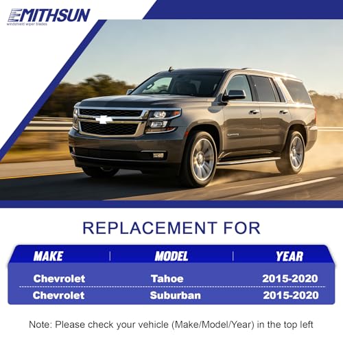 Image of EMITHSUN Replacement for 2015-2020 Chevy Tahoe Windshield Wiper Blades | 22 inch+22 inch+13 inch,OEM Quality,Front & Rear Wipers,Stable & Quiet Performance,All-Seasons Rubber Wiper Blades,Streak-Free Wiping