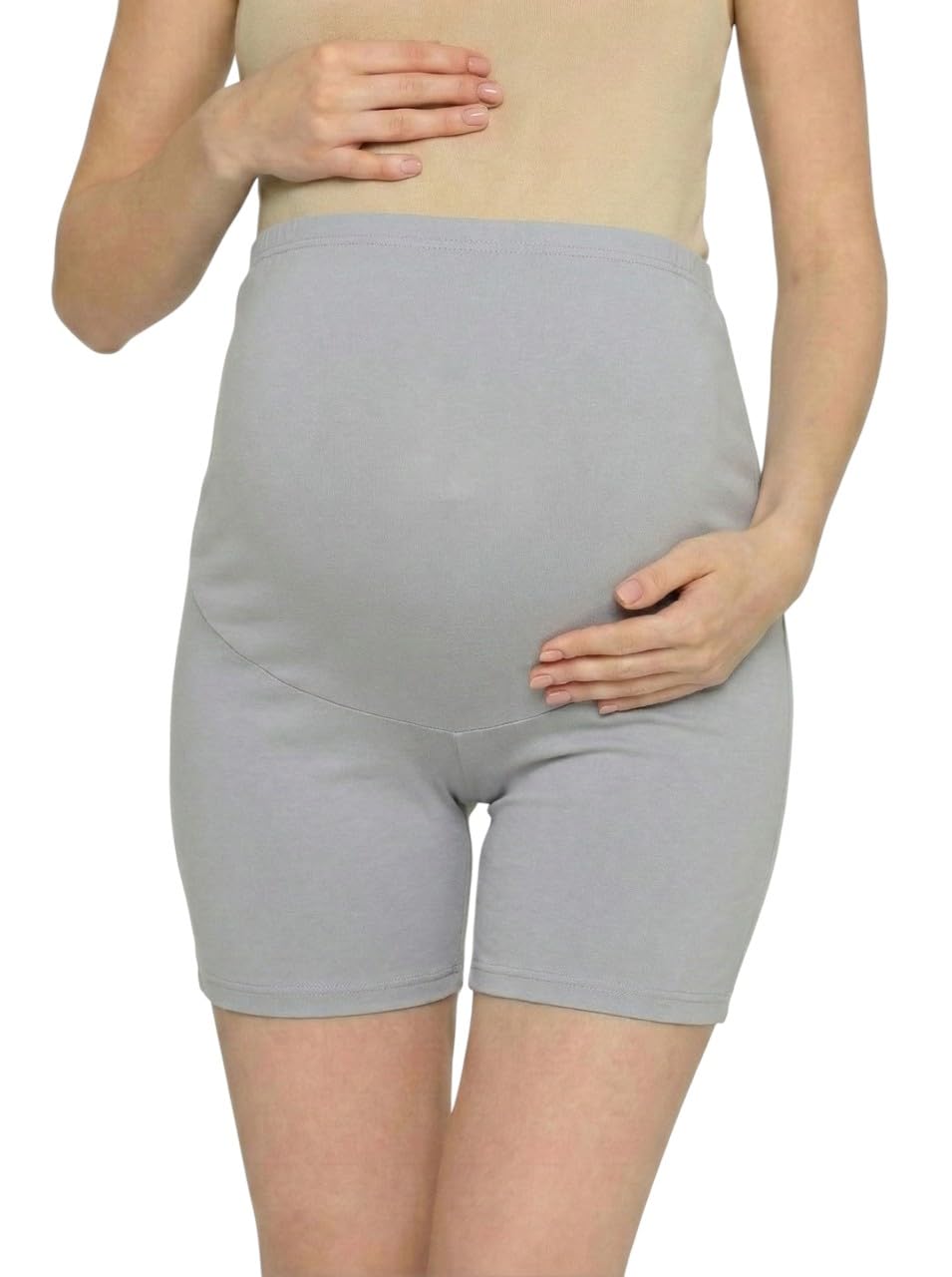 Women's High Waist & Mid-Thigh Cotton Lycra Maternity Shorts|Pregnancy Panty|Maternity Panties Over The Belly for The Pre & Post Pregnancy-image-36