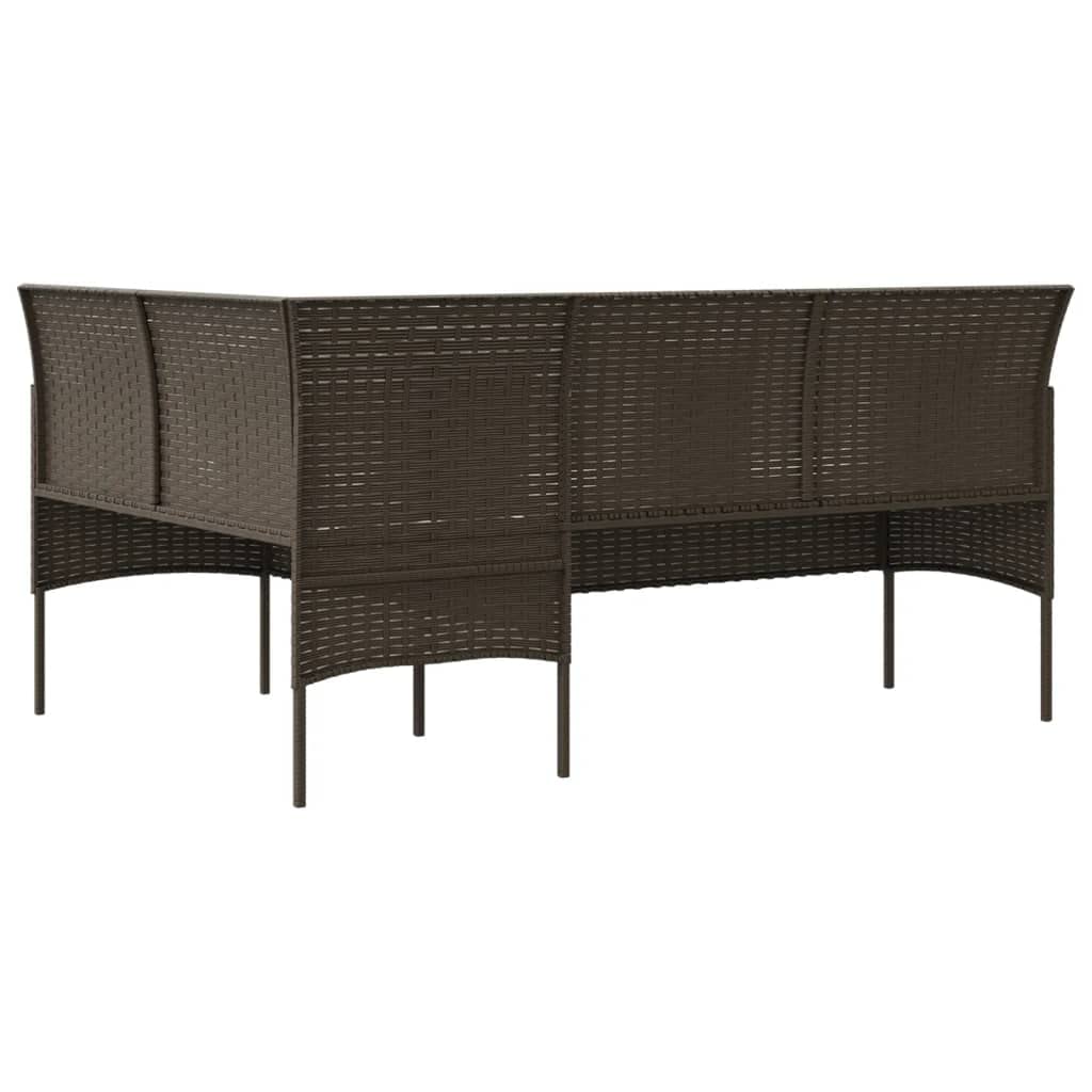 Divano a L da Giardino in Rattan PE Marrone con Cuscini | Elegante seduta angolare per giardino e terrazzo con imbottitura spessa, ideale per momenti di relax e conversazione.
