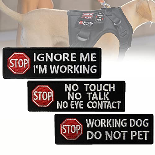 Service Dog Tag, Stop No Touch Talk Eye Contact/Do Not Pet/Ignore Me I'm Working, Patch Tactical Harness Accessory for Training Vest & Gear Cover