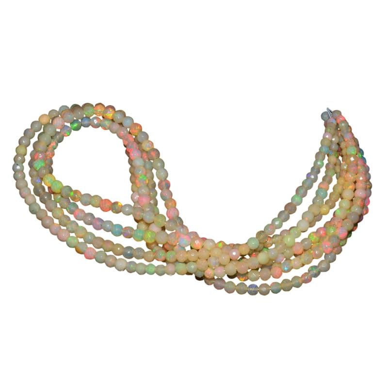 AAA+ etiopski opal welo ogień 3-5 mm luźne okrągłe fasetowane koraliki - sznurek 40 cm - naturalne koraliki z etiopskiego opalu do produkcji biżuterii