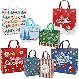 PARSUP 8PCS Christmas Gift Bags with Handles, Assorted Sizes Tote for Treat, Non-Woven Christmas Bags for Gift Wrapping, Xmas Party Supplies