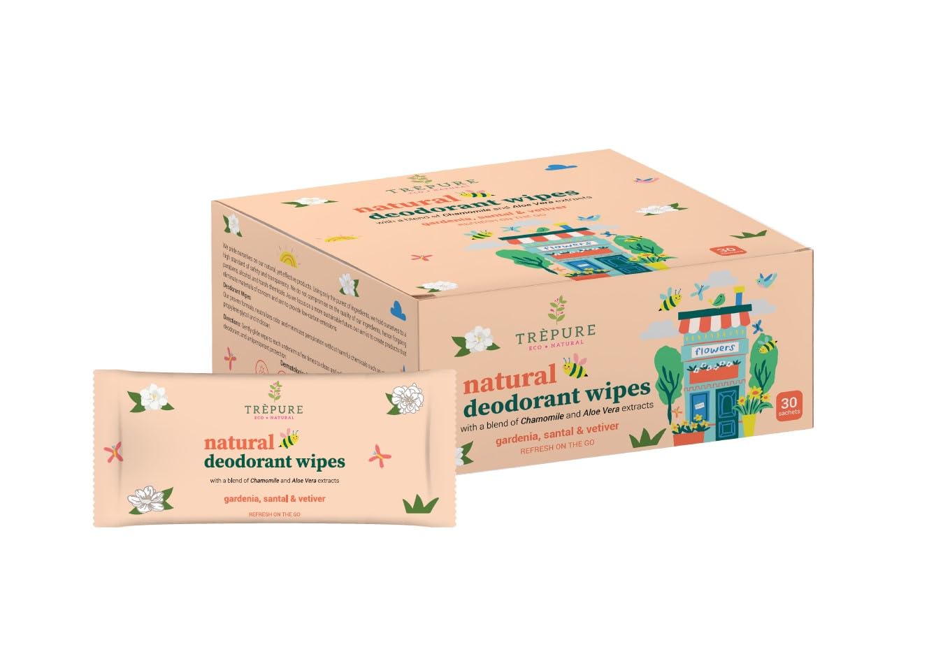Natural Deodorant Wipes with Strawberry, Vanilla and Jasmine Scent