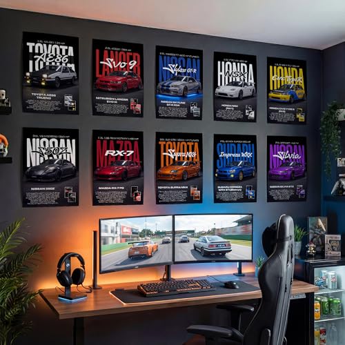 Image of SoulAbiti 10 Pcs JDM Car Posters for Boys Room & Garage - Iconic Supercars Wall Art (Supra MK4, GTR R34, RX7) - Automotive Decor with Engine Specs (Peel & Stick, 370 GSM) (A4 (8.3x11.7 Inch))