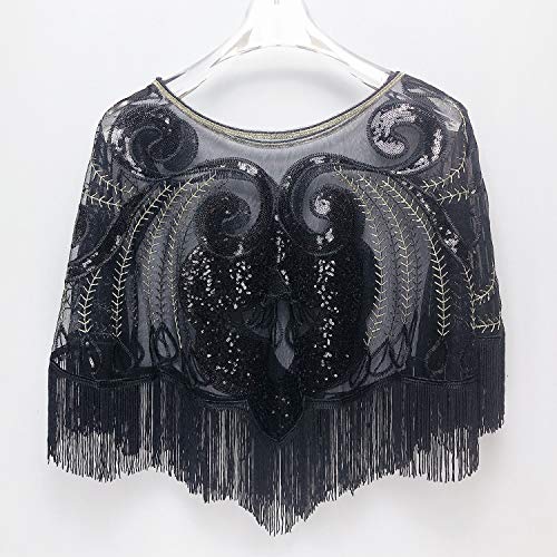 Vpang Women's Vintage 1920s Fringed Shawl Wraps Beaded Sequin Evening Cape Bridal Shawl Capelet Flapper Bolero Cover Up3