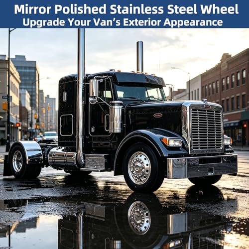 Image of hightall 22.5 inch Wheel Simulators,Stainless Steel Hubcaps,Polished Surface,2 Front+2 Rear Wheel,Locking Ring Installation Wheel Cover Set Compatible with US Single Rear Axle Semi Truck 4 Wheels