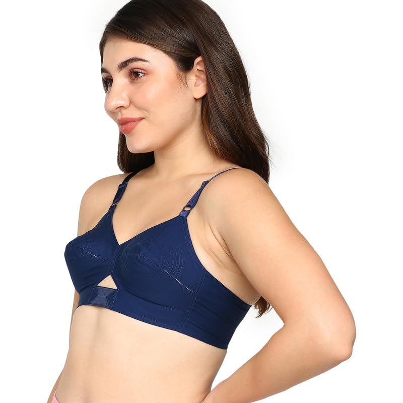Image of BLOSSOM Priyasajini Women's Full Coverage 100% Woven Cotton Single Layer Round Stitch Non Padded Wirefree Conical Cup Everyday Bra