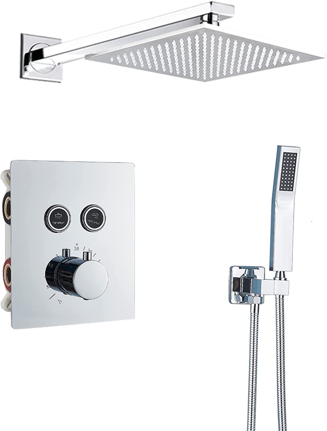 NGDFGR Shower Set Shower Concealed Thermostatic Shower Mixer Set Wall Mounted Rome Brass Shower Faucet Set With Hand Shower And Rainfall Shower Head Advanced Air Injection Tenol,size_name-8 Inch