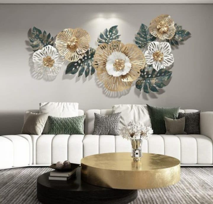 Image of ULTRA SHINE HOME DECOR 3D Creative Beautiful Rose Hanging Metal Wall Art Handmade Sculptures for Home Decoration, Bedroom, Living Room, Hotel & Restaurant Decor (50 x 23 Inch)