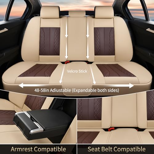 Image of FLORICH Front and Back Seat Covers for Cars Leather Car Seat Cover Full Set 5 Seats Waterproof Seat Protector Automotive Seat Covers Carseat Cover Universal Fit for Most Cars SUV Trucks, Beige&Coffee