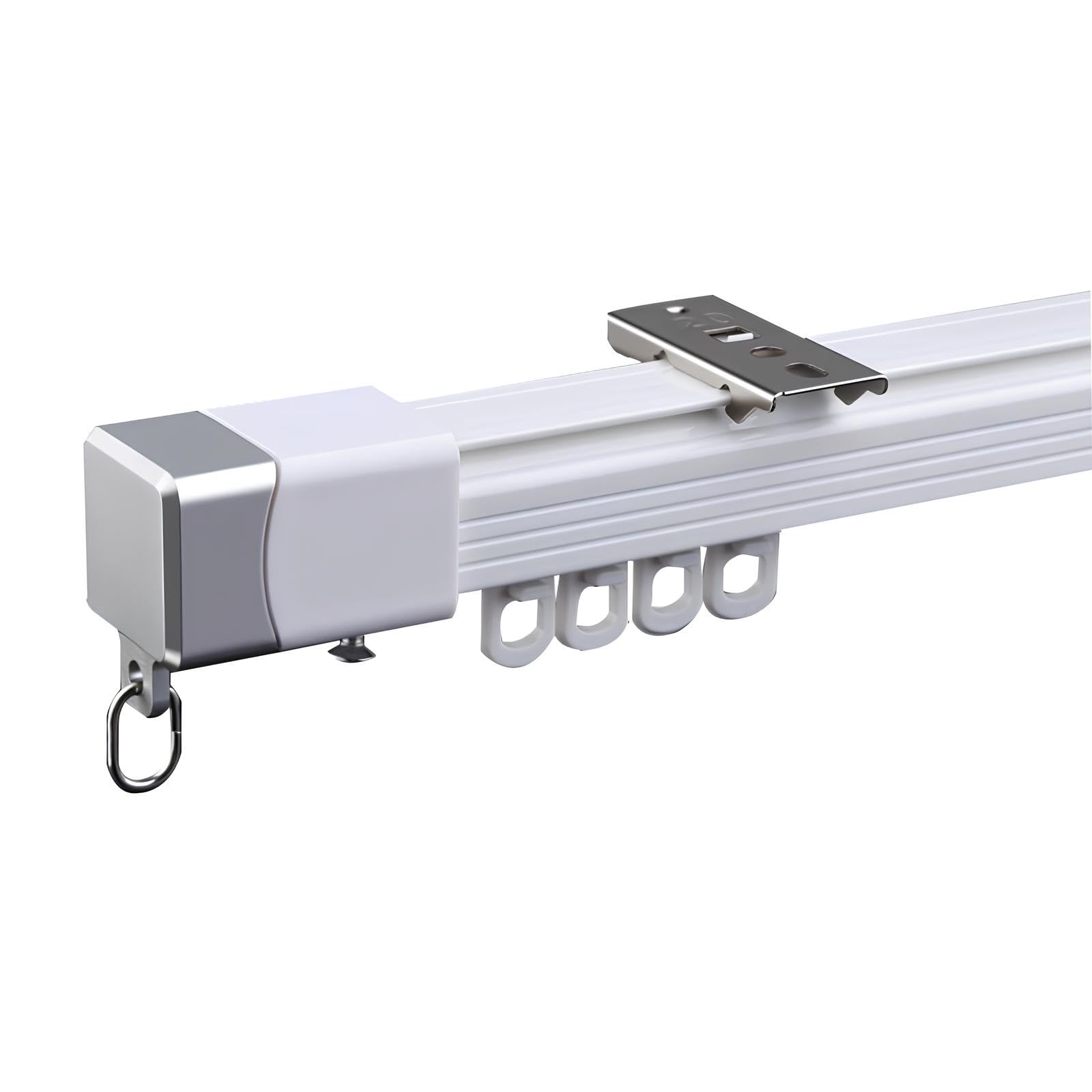 White Abs Plastic Curtain Poles, Ceiling Curtain Track Set, Room Divider Curtain Rod, Wall Mounted Curtain Rail, Silent Single Track(,230Cm/7.5Ft(2 * 115Cm))