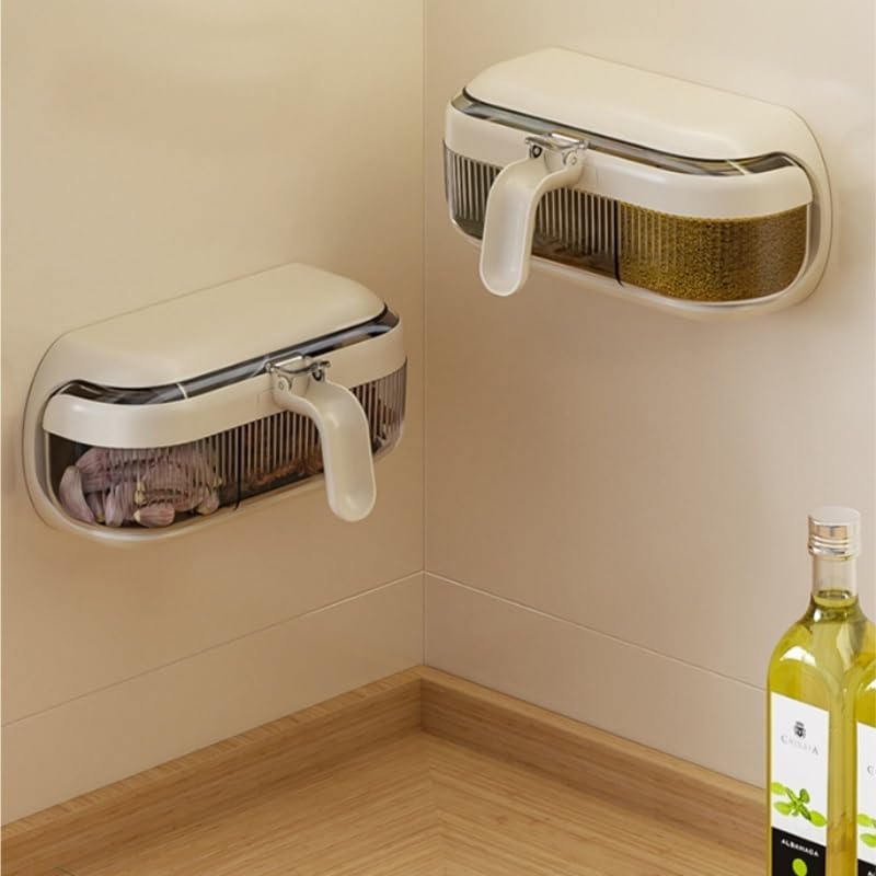 Wall Mounted Holeless Home Use Seasoning Box for Kitchen Multi Functional Sauce Container