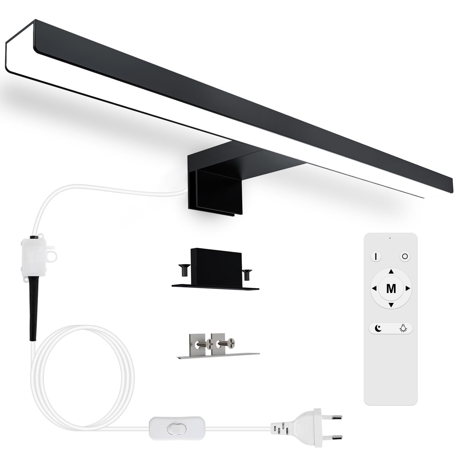 Karrong Luz de espejo baño 40 CM 12 W con interruptor de control remoto, regulable 3000 K blanco cálido 4000 K blanco natural 6000 K blanco frío IP44 lámpara de espejo impermeable para baño aluminio