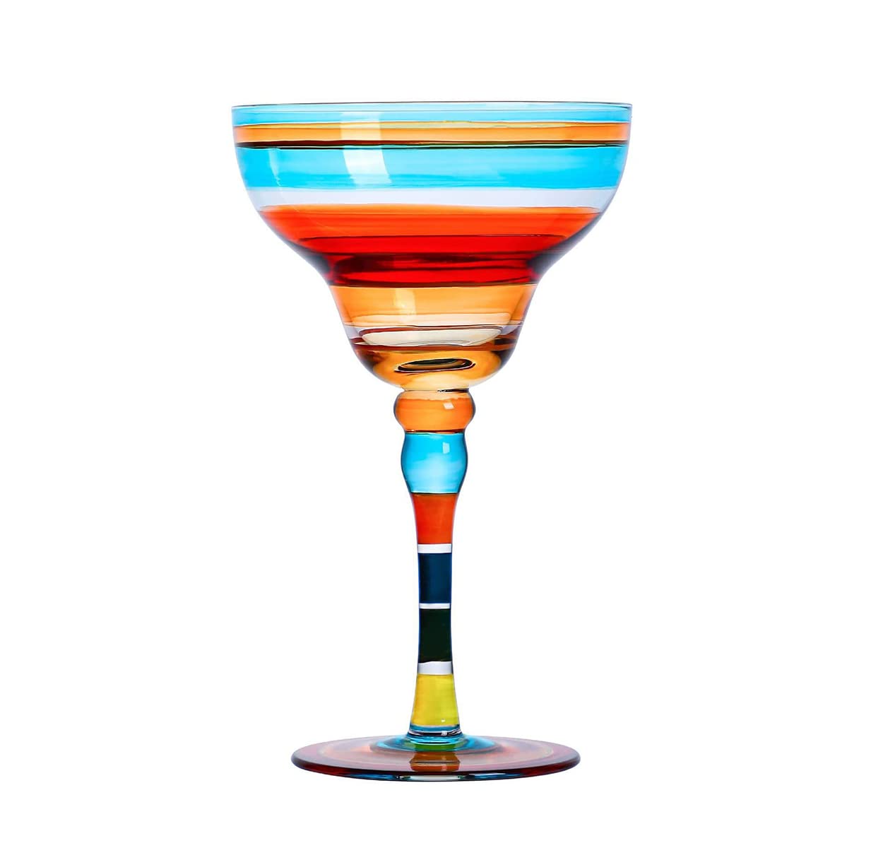 HIUHIU Painted Margarita Glass, Mexican Collection Stemless Margarita Glasses Cup Set Unique/Decorative Hand Blown Glassware Margarita Glasses,H
