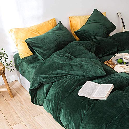Lanqinglv Duvet Cover Set Double Bed Dark Green Crushed Velvet Flannel Thick Thermal Bedding Sets with Zipper Closure Fleecy Warm Cozy Winter Quilt Cover and 2 Pillowcases - Image 3