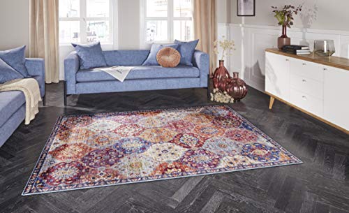 ELLE Decoration Kashmir Ghom Orientalischer Teppich - Kurzflor Vintage-Look Orientalisch Ornamente-Muster Klassischer Orientteppich für Wohnzimmer Esszimmer Flur oder Schlafzimmer Bunt, 200x290cm